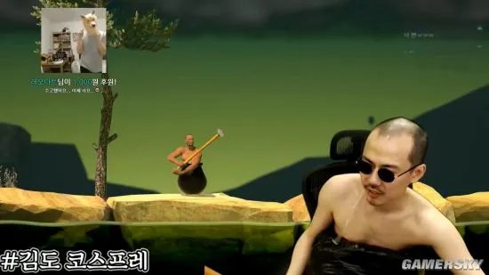 《和班尼特福迪一起攻克难关（Getting Over It with Bennett Foddy）》虐哭韩国主播 当众剃光头还赤裸上身直播