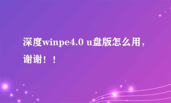 深度winpe4.0 u盘版怎么用，谢谢！！