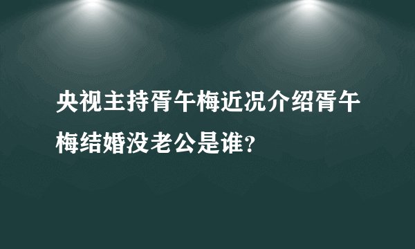 央视主持胥午梅近况介绍胥午梅结婚没老公是谁？