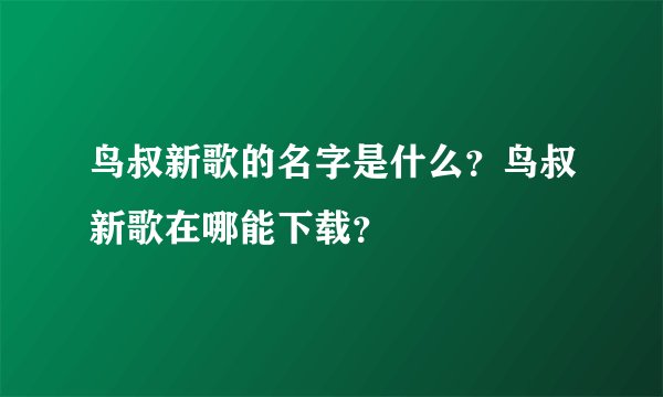 鸟叔新歌的名字是什么？鸟叔新歌在哪能下载？