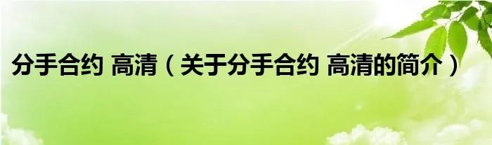 分手合约 高清（关于分手合约 高清的简介）