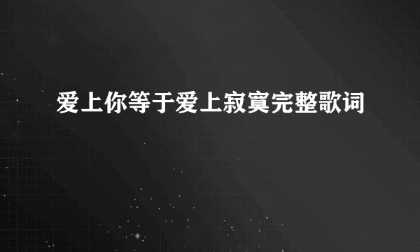 爱上你等于爱上寂寞完整歌词