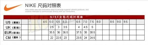 nike鞋码对照表