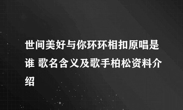 世间美好与你环环相扣原唱是谁 歌名含义及歌手柏松资料介绍