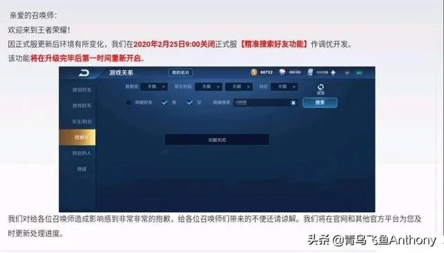 王者荣耀搜索加好友，为什么显示功能关闭？