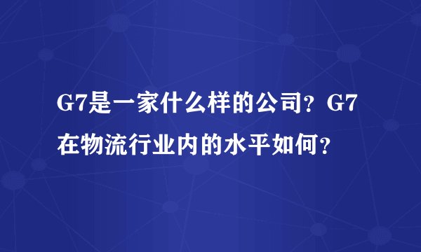 G7是一家什么样的公司？G7在物流行业内的水平如何？