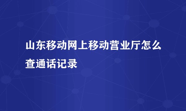 山东移动网上移动营业厅怎么查通话记录