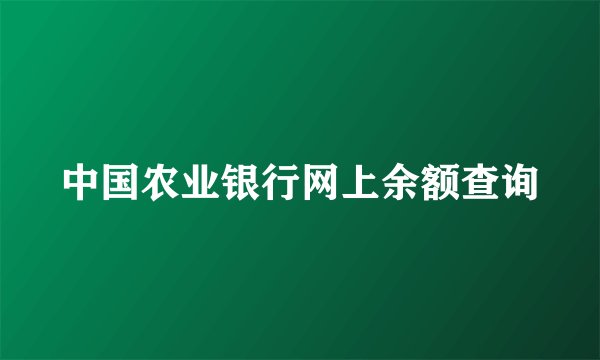 中国农业银行网上余额查询