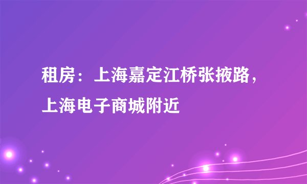 租房:上海嘉定江桥张掖路,上海电子商城附近