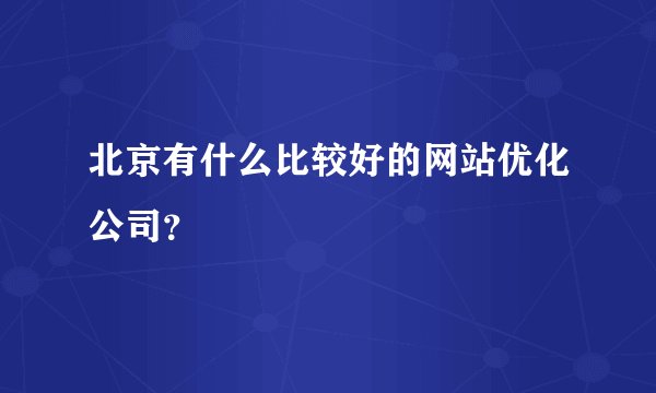 北京有什么比较好的网站优化公司？