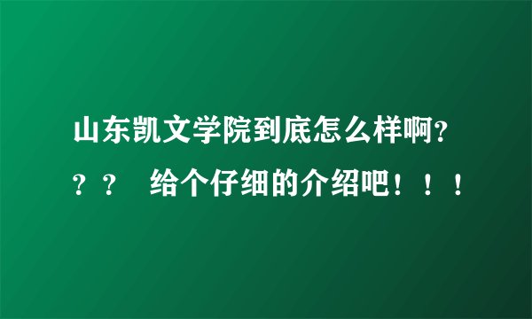 山东凯文学院到底怎么样啊？？？  给个仔细的介绍吧！！！