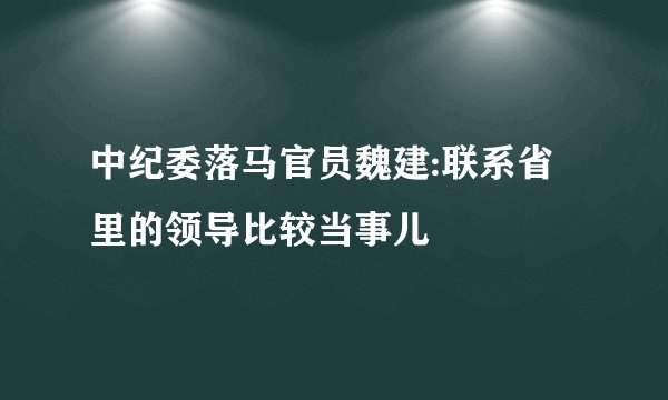 中纪委落马官员魏建:联系省里的领导比较当事儿