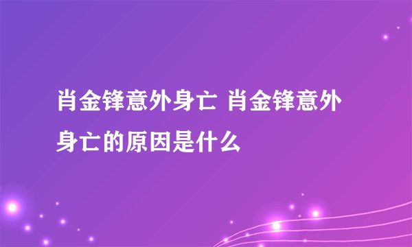 肖金锋意外身亡 肖金锋意外身亡的原因是什么
