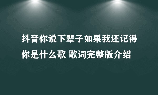 抖音你说下辈子如果我还记得你是什么歌 歌词完整版介绍