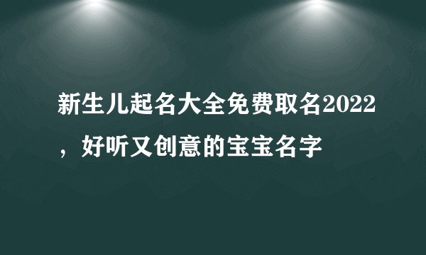 新生儿起名大全免费取名2022，好听又创意的宝宝名字