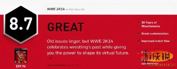 《WWE 2K14》IGN 8.7分 完美演绎摔角兴衰史！