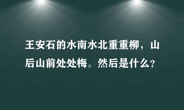 王安石的水南水北重重柳，山后山前处处梅。然后是什么？