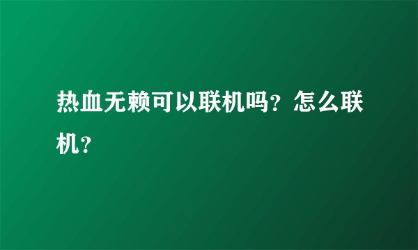 热血无赖可以联机吗？怎么联机？