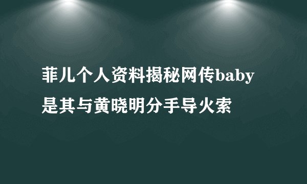 菲儿个人资料揭秘网传baby是其与黄晓明分手导火索