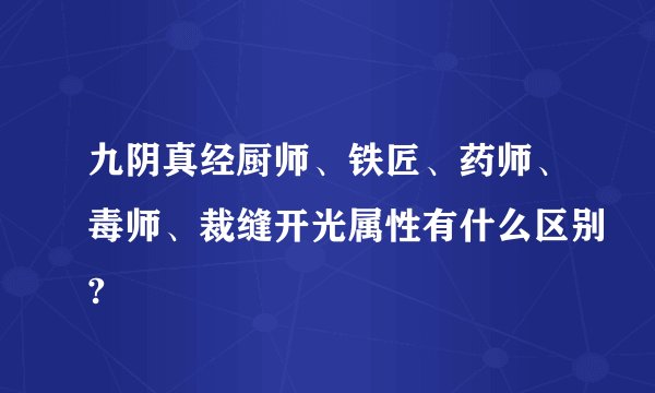 九阴真经厨师、铁匠、药师、毒师、裁缝开光属性有什么区别?