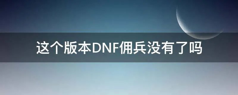 这个版本DNF佣兵没有了吗