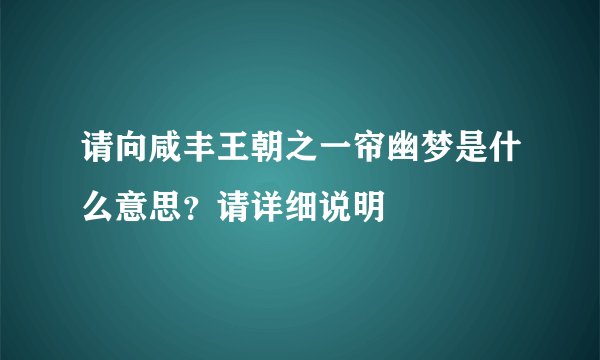 请向咸丰王朝之一帘幽梦是什么意思？请详细说明