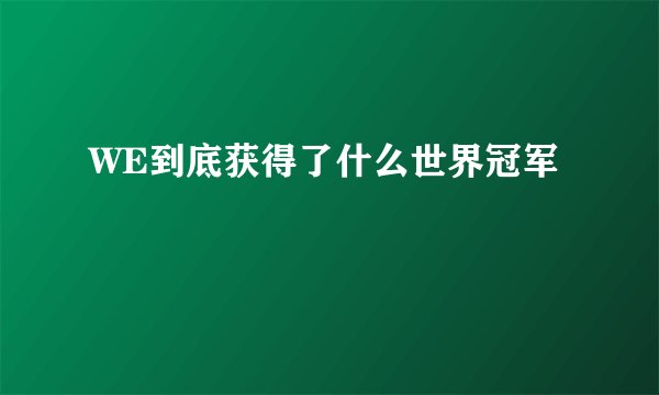 WE到底获得了什么世界冠军