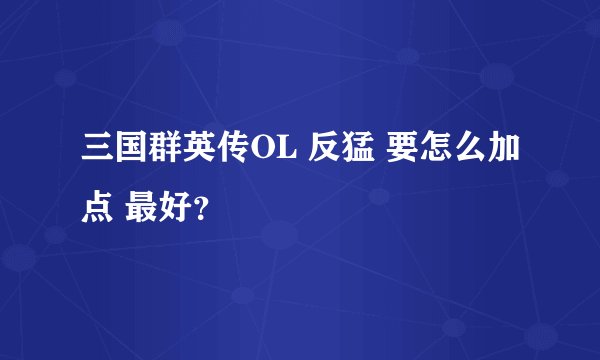三国群英传OL 反猛 要怎么加点 最好？