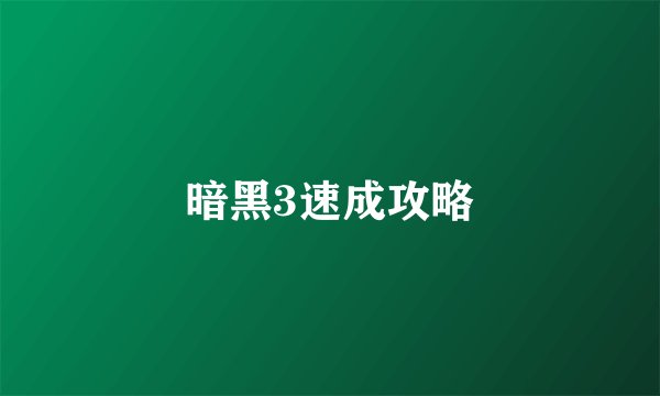 暗黑3速成攻略