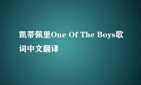 凯蒂佩里One Of The Boys歌词中文翻译