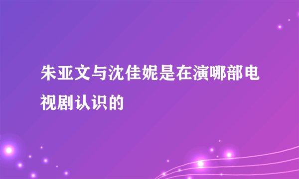 朱亚文与沈佳妮是在演哪部电视剧认识的