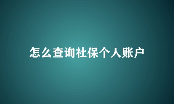 怎么查询社保个人账户