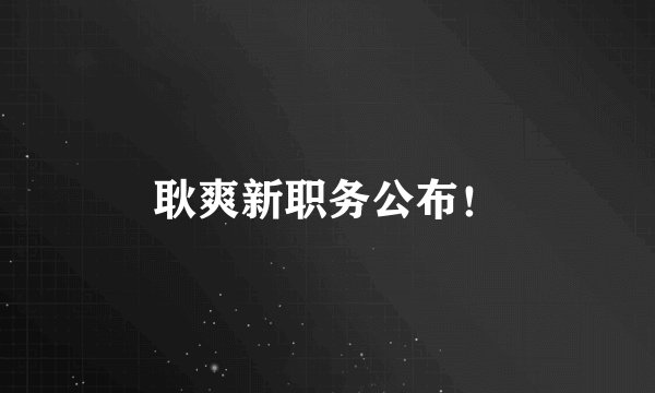 耿爽新职务公布！