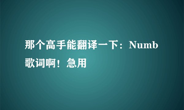 那个高手能翻译一下：Numb歌词啊！急用