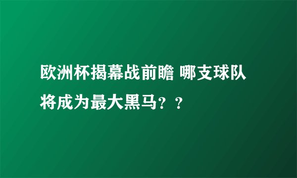欧洲杯揭幕战前瞻 哪支球队将成为最大黑马？？