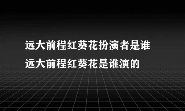远大前程红葵花扮演者是谁 远大前程红葵花是谁演的