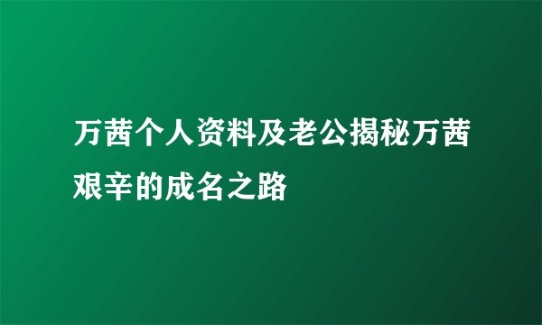 万茜个人资料及老公揭秘万茜艰辛的成名之路