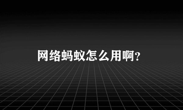 网络蚂蚁怎么用啊？