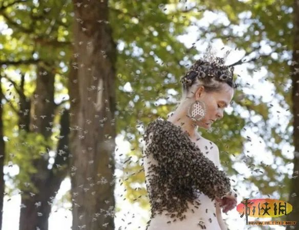 女子身披万只蜜蜂 翩翩起舞追求艺术到忘我境界