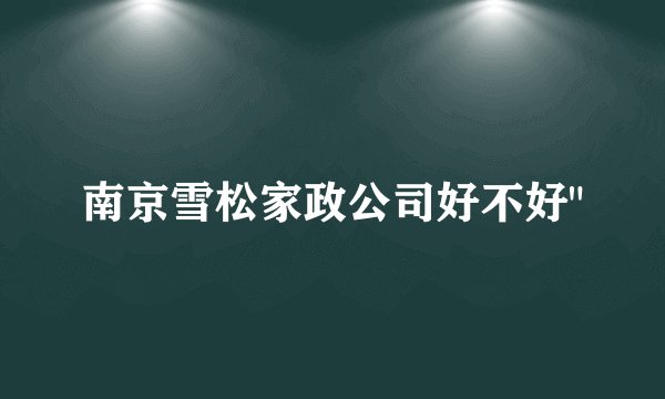 南京雪松家政公司好不好