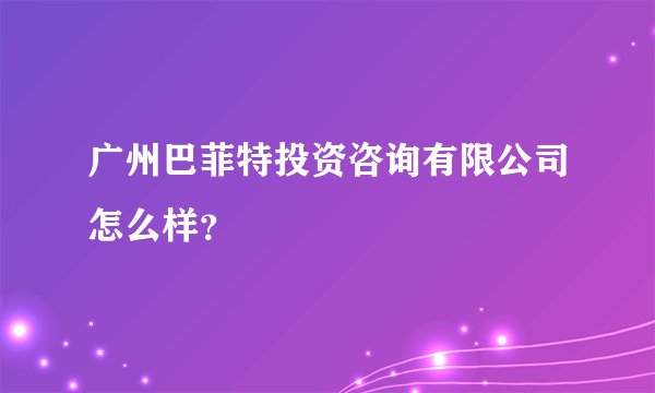 广州巴菲特投资咨询有限公司怎么样？